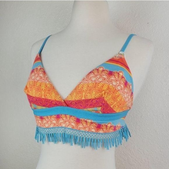 Jasmine & Ginger Wire-free Triangle Boho Paisley Tassel Bra Crop Top Small 4-6 - Picture 2 of 8
